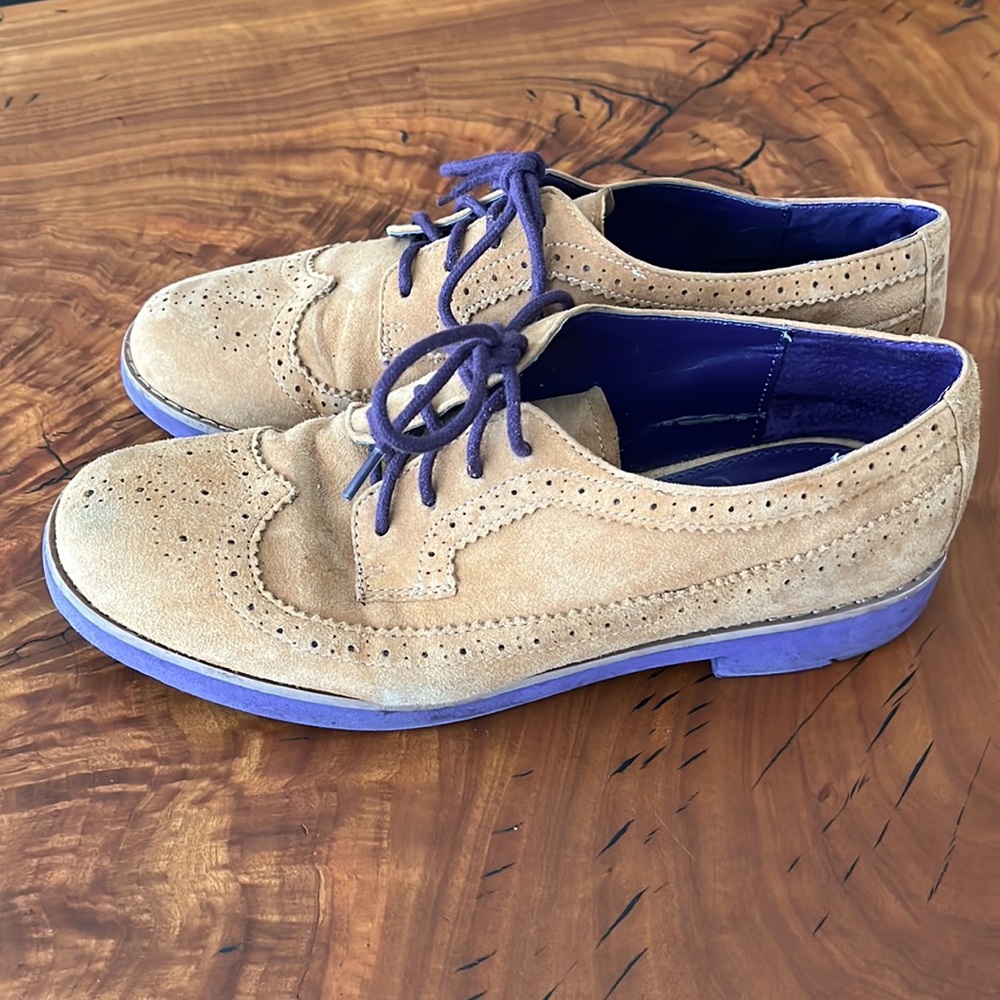 Lauren Ralph Lauren Beige and Blue Lace-Up Flats